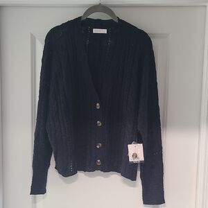 Kohl's LC Lauren Conrad Women's Navy V-Neck Cabled Sweater Cardigan